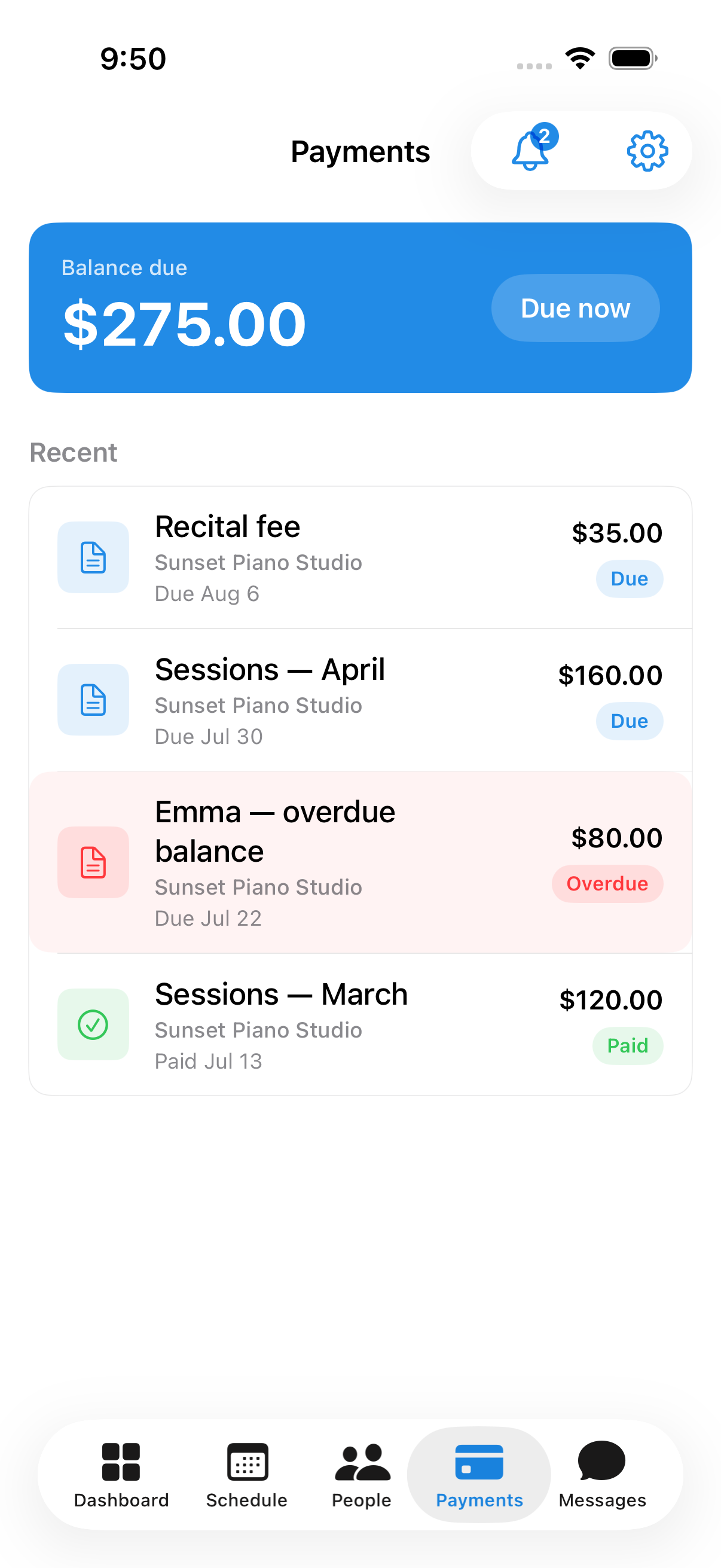 StudioKit parent and student app on iOS