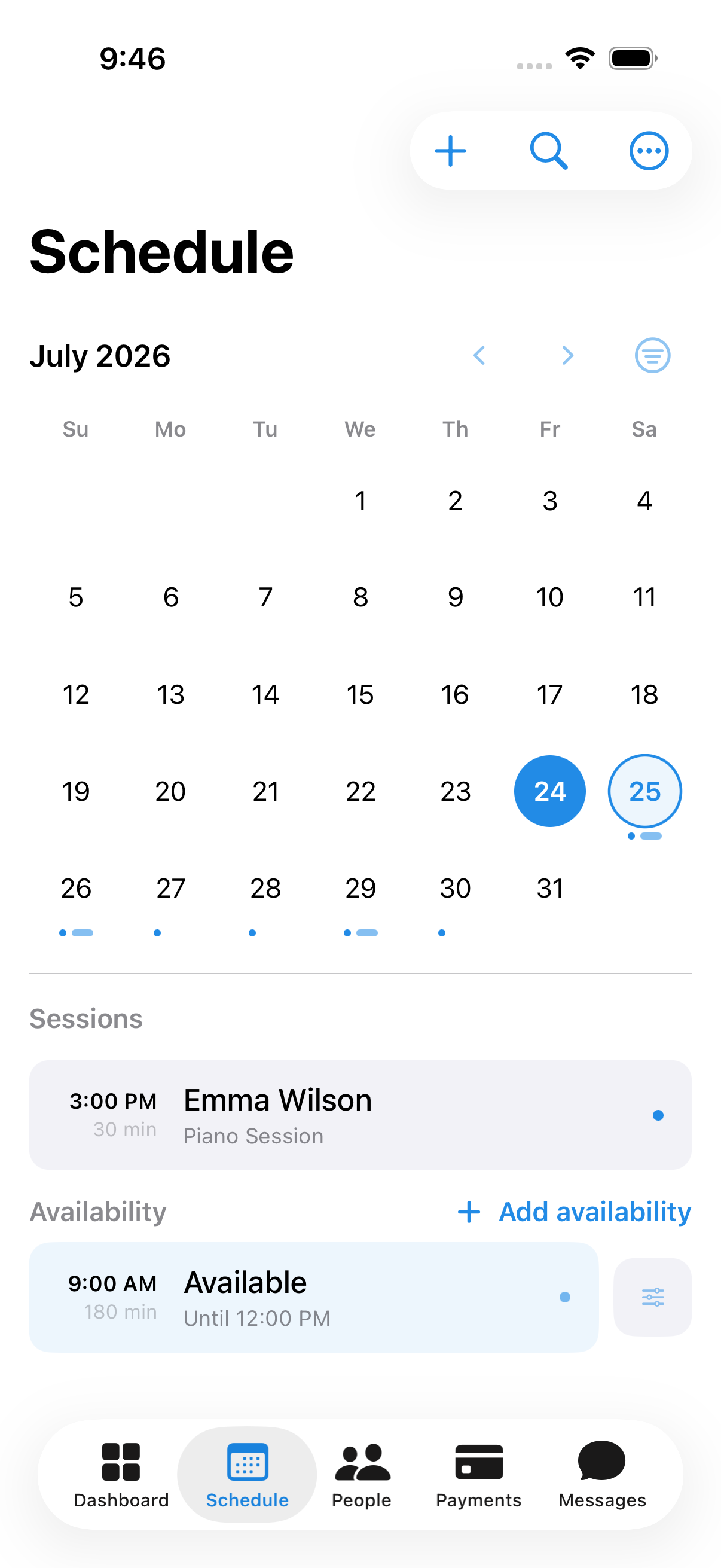 StudioKit schedule view on iOS